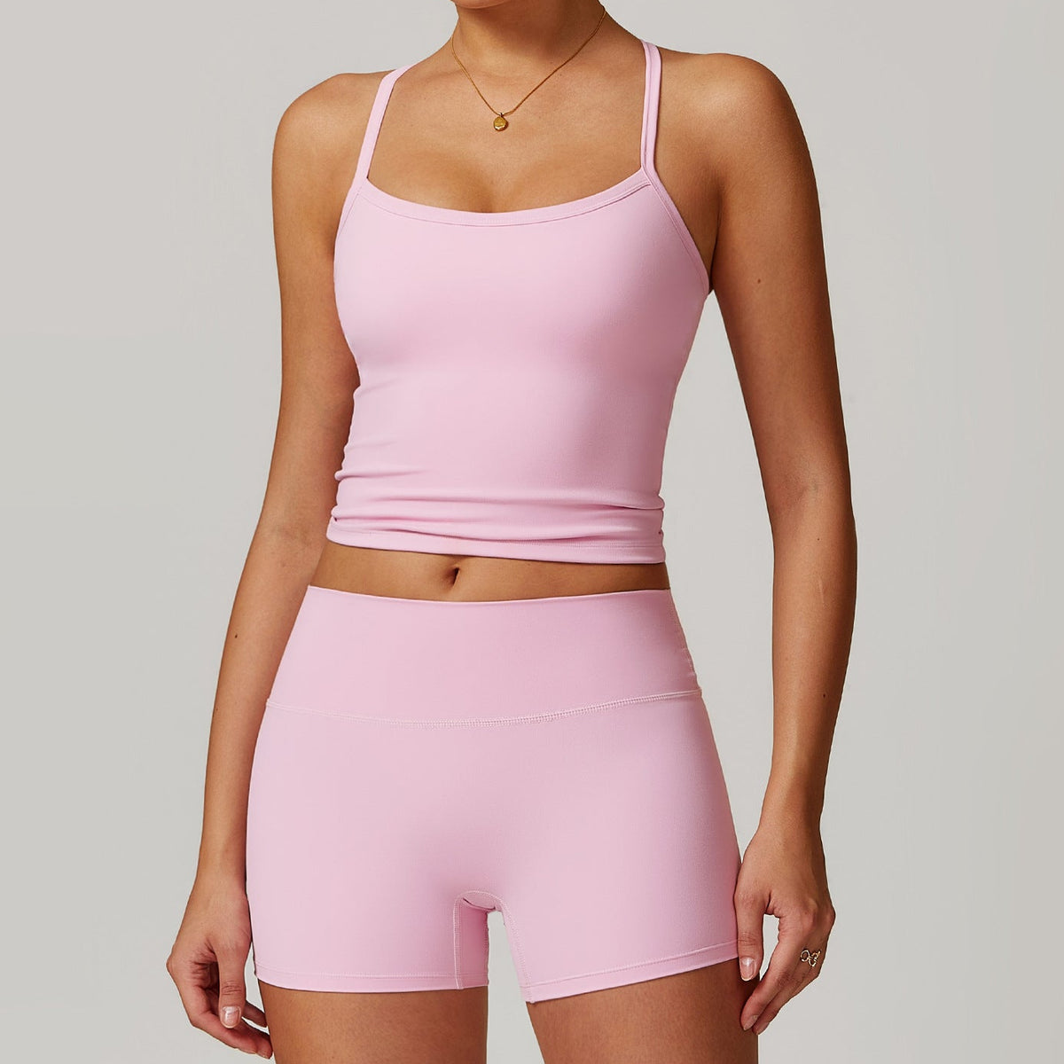 Anytime Short in Pink – high-rise shorts with a mid-thigh length and minimal seaming – Hype Harmony