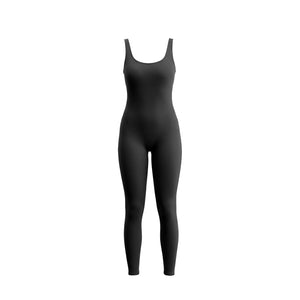 Bazic Suit in Black – long-line jumpsuit with a clean front and a deep open back – Hype Harmony