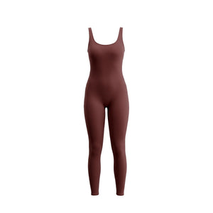 Bazic Suit in Brown – long-line jumpsuit with a clean front and a deep open back – Hype Harmony