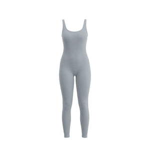 Bazic Suit in Gray – long-line jumpsuit with a clean front and a deep open back – Hype Harmony