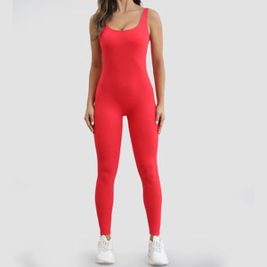 Bazic Suit in Red – long-line jumpsuit with a clean front and a deep open back – Hype Harmony