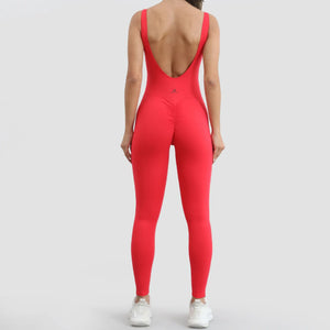 Bazic Suit in Red – long-line jumpsuit with a clean front and a deep open back – Hype Harmony