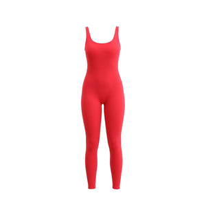 Bazic Suit in Red – long-line jumpsuit with a clean front and a deep open back – Hype Harmony