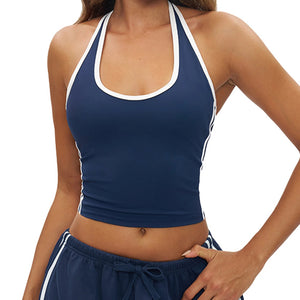 Day2Night Top in Blue – halter-neck top with clean contrast piping – Hype Harmony