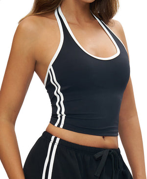 Day2Night Top in Black – halter-neck top with clean contrast piping – Hype Harmony
