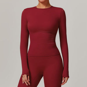 Lowkey Tee in Red – high-neckline long-sleeve tee with even stretch fabric – Hype Harmony