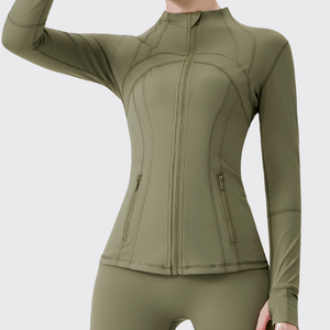 Offline Jacket in Olive – cropped jacket with a high neckline and thumbhole sleeves – Hype Harmony