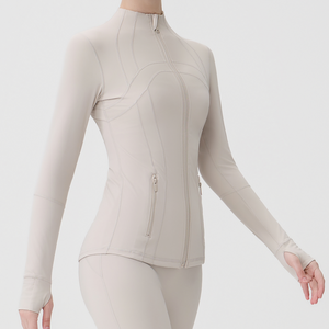 Offline Jacket in Off White – cropped jacket with a high neckline and thumbhole sleeves – Hype Harmony