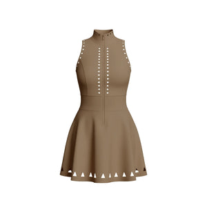Vega Dress – high-neckline dress with a front zip, open back, and laser-cut detailing – Hype Harmony (photo 5 of 14)