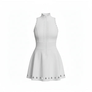 Vega Dress – high-neckline dress with a front zip, open back, and laser-cut detailing – Hype Harmony (photo 11 of 14)