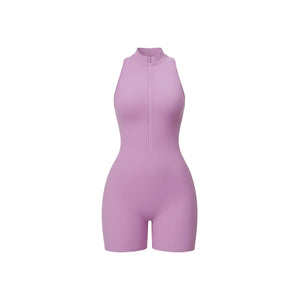 Weekend Jumpsuit – high-neck jumpsuit with a front zip, short length, and crisscross back – Hype Harmony (photo 14 of 14)
