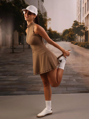 Vega Dress – high-neckline dress with a front zip, open back, and laser-cut detailing – Hype Harmony (photo 2 of 14)