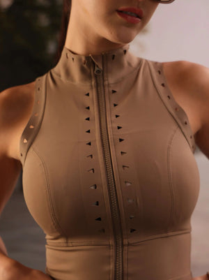 Vega Dress – high-neckline dress with a front zip, open back, and laser-cut detailing – Hype Harmony (photo 3 of 14)