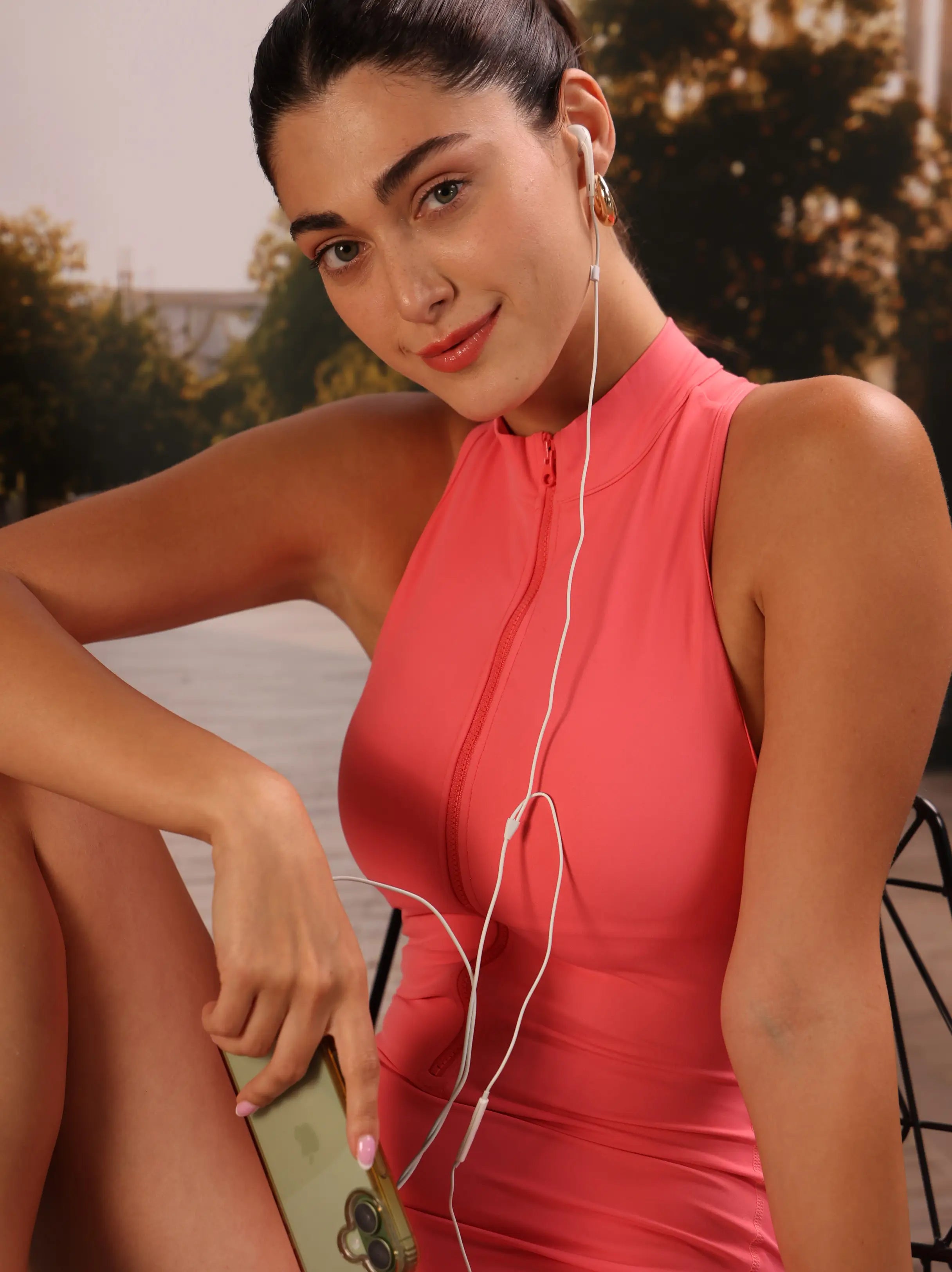 Weekend Jumpsuit – high-neck jumpsuit with a front zip, short length, and crisscross back – Hype Harmony (photo 5 of 14)