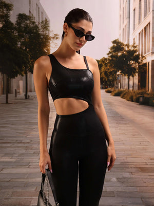 Crossline Jumpsuit – one-shoulder jumpsuit with a diagonal cut-out and fitted silhouette – Hype Harmony (photo 1 of 17)