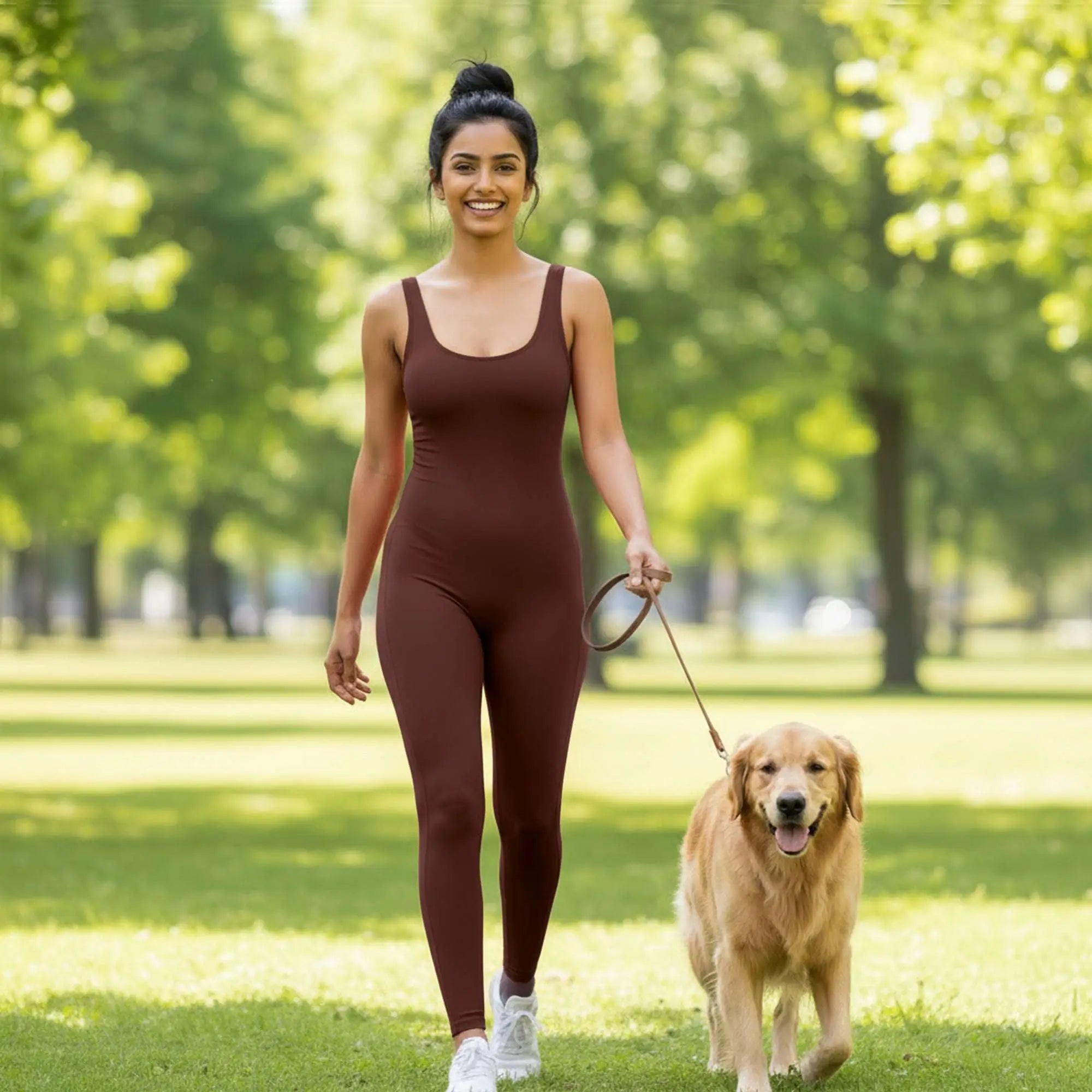 Bazic Suit in Brown – long-line jumpsuit with a clean front and a deep open back – Hype Harmony