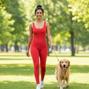 Bazic Suit in Red – long-line jumpsuit with a clean front and a deep open back – Hype Harmony