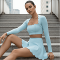 Palm Top in Baby Blue – cropped long-sleeve top with a scalloped neckline – Hype Harmony