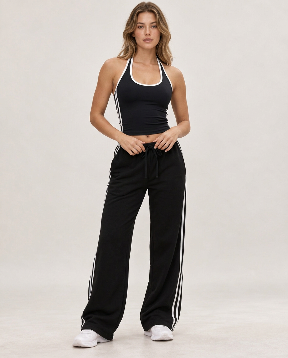 Day2Night Top in Black – halter-neck top with clean contrast piping – Hype Harmony