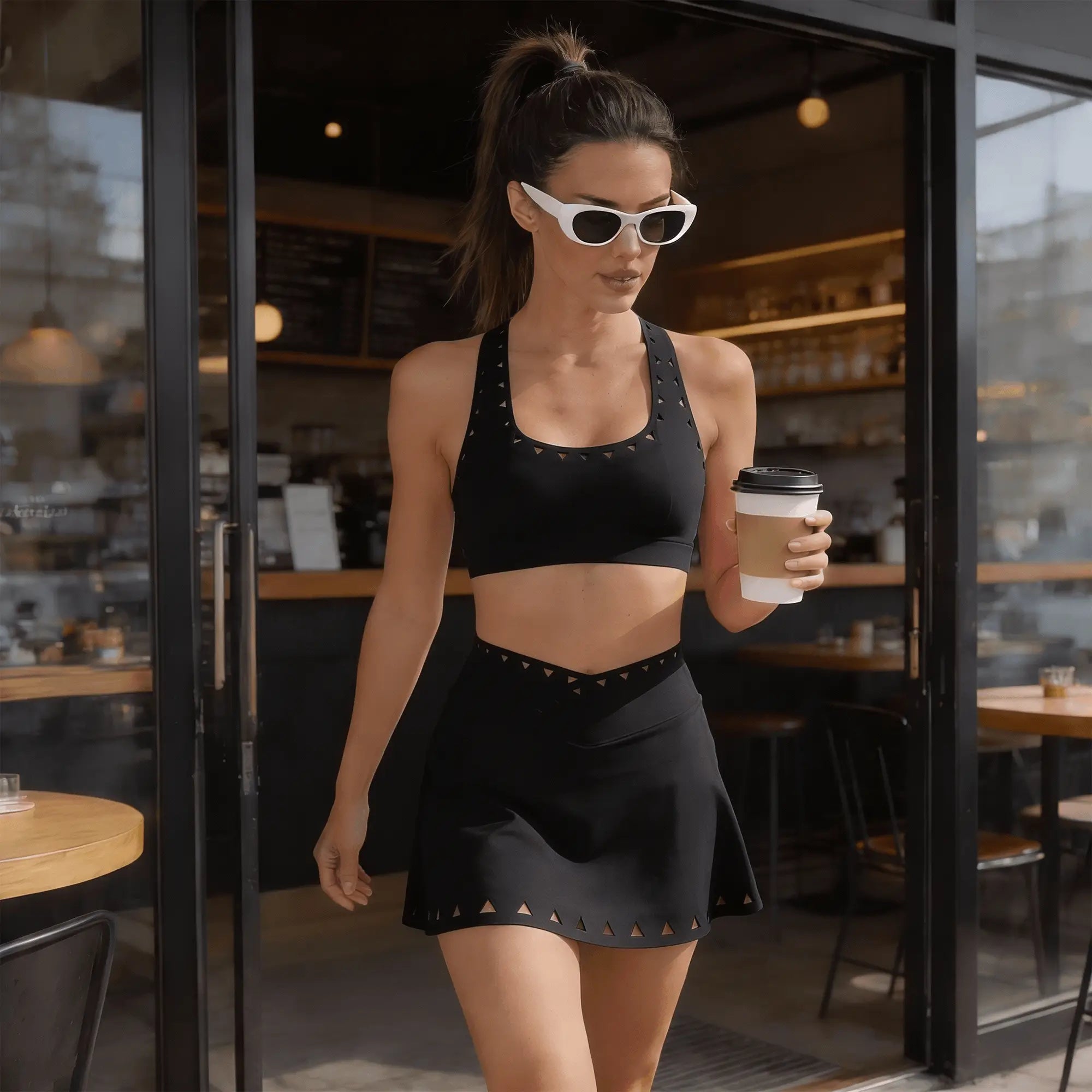 Vega Skirt – skirt with a V-shaped waistband, laser-cut detailing, and built-in inner shorts – Hype Harmony (photo 18 of 24)
