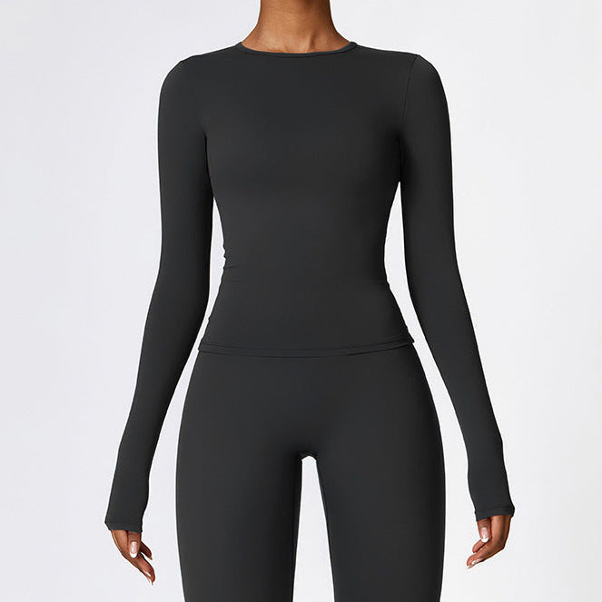 Lowkey Tee in Black – high-neckline long-sleeve tee with even stretch fabric – Hype Harmony