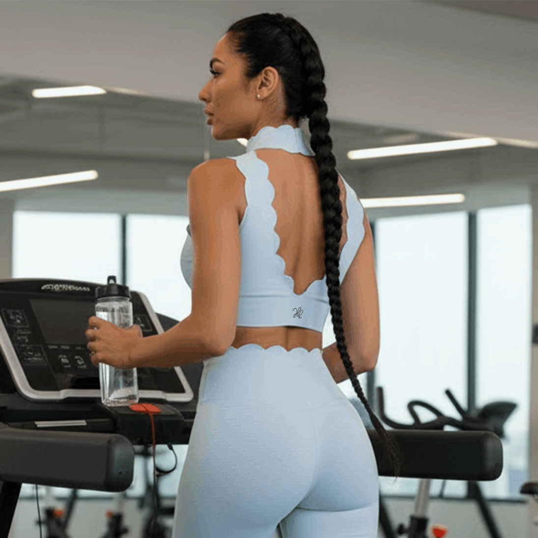 Spring Top in Baby Blue – high-neckline top with a scalloped open back – Hype Harmony