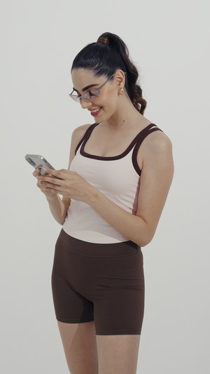 Off-Grid Top in Pink – wide-strap top with dark contrast piping – Hype Harmony