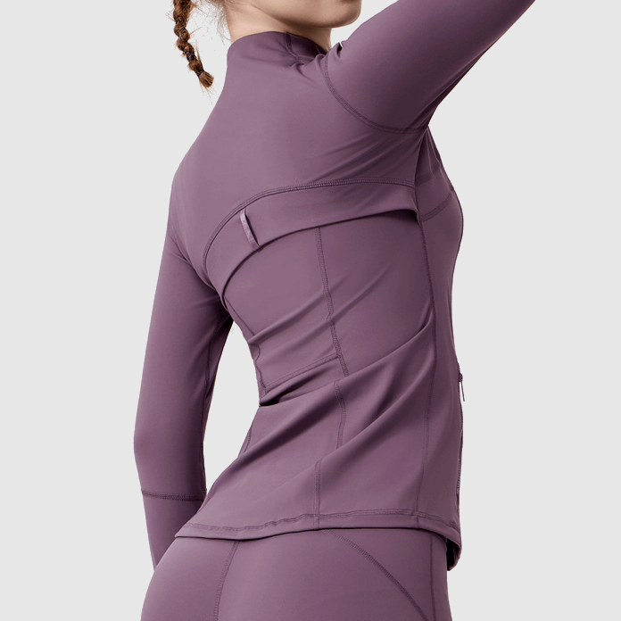 Offline Jacket in Purple – cropped jacket with a high neckline and thumbhole sleeves – Hype Harmony