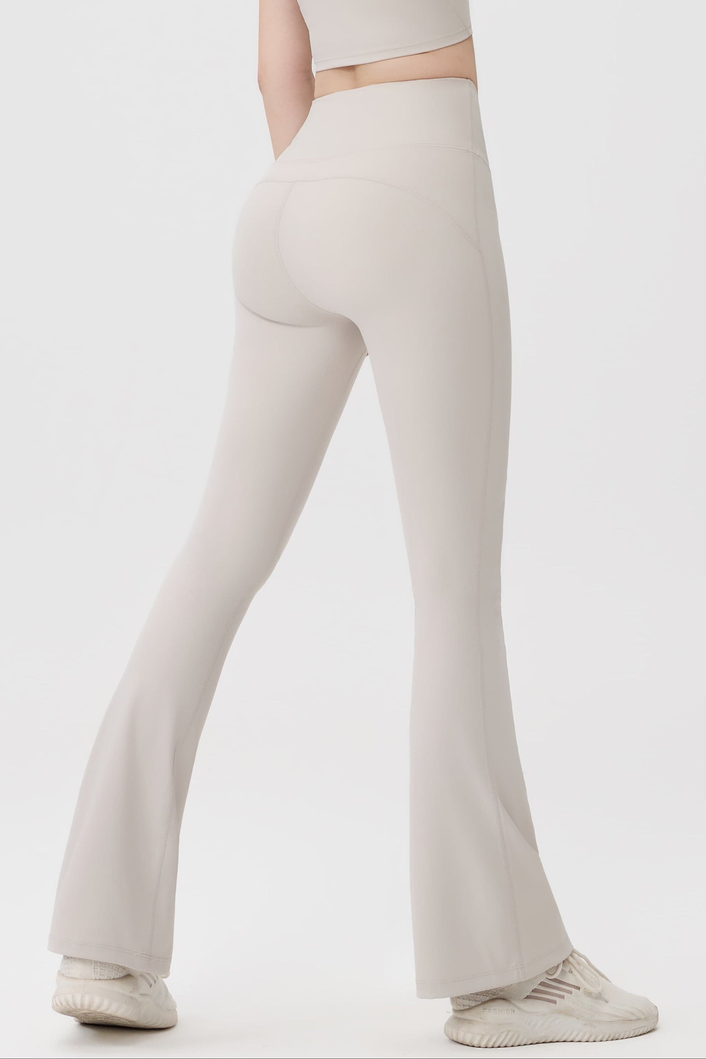 Offline Flare in Off White – high-rise flare pants with minimal seams and a soft flared leg – Hype Harmony