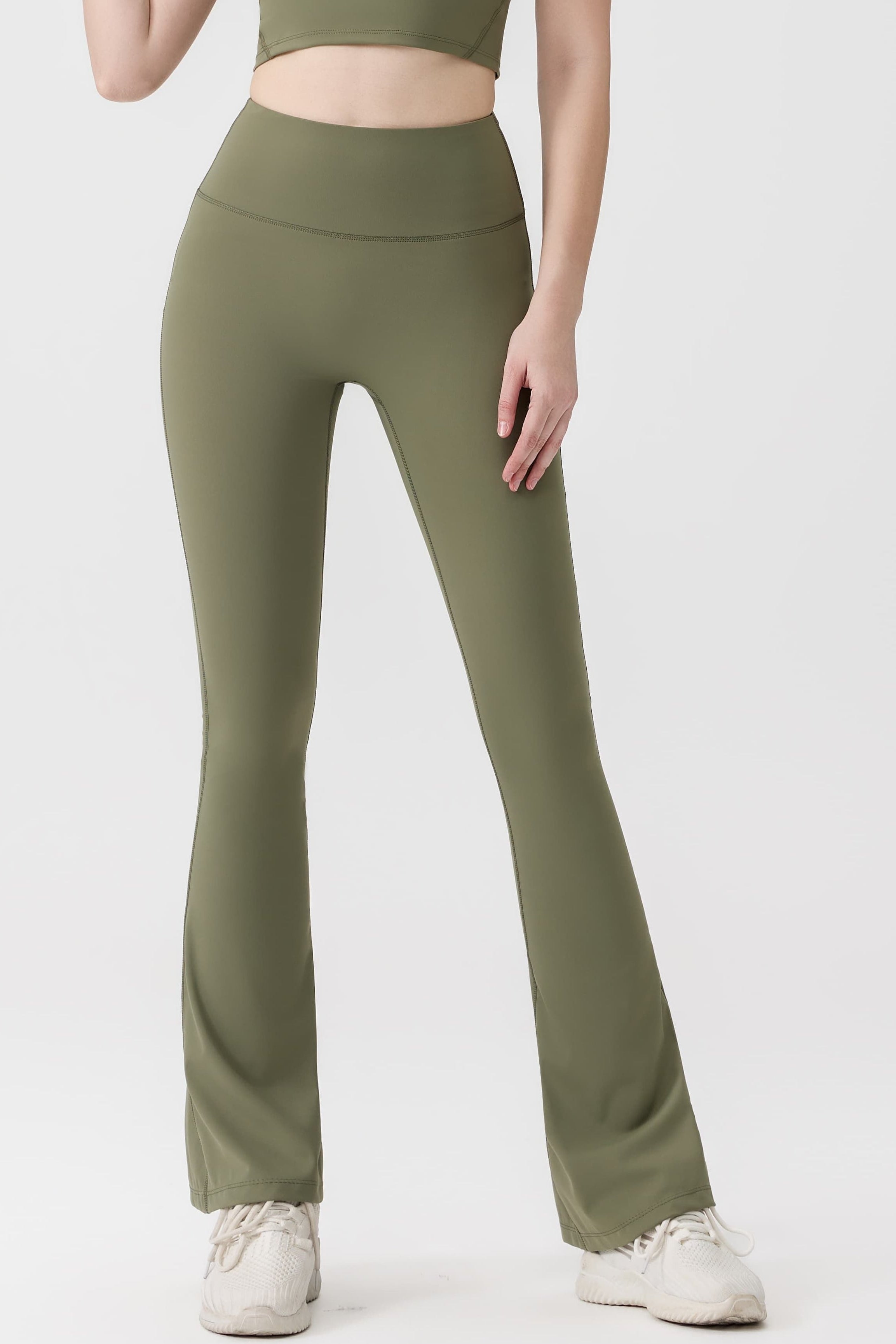 Offline Flare in Olive – high-rise flare pants with minimal seams and a soft flared leg – Hype Harmony