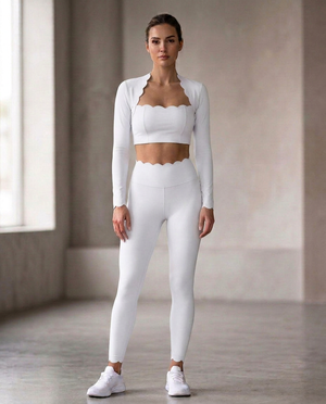 Palm Top in White – cropped long-sleeve top with a scalloped neckline – Hype Harmony